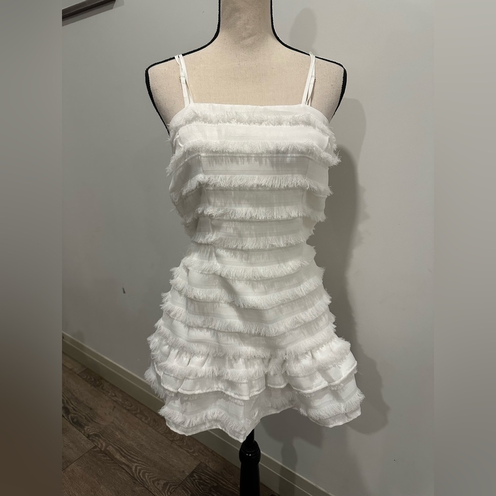 Princess Polly Molina White Mini Dress Size 4 straps eyelash ruffle fringe  NWT - Picture 4 of 12
